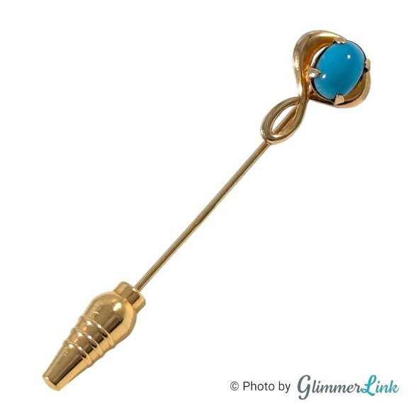 Vintage 12KT Gold Filled Oval Faux Turquoise Cabochon Unisex Stick Pin - Picture 1 of 10